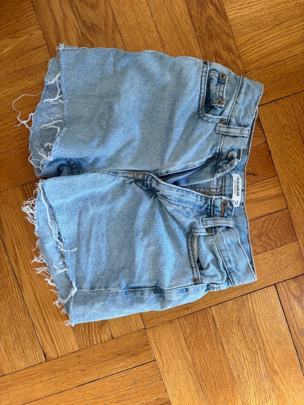 Pull&Bear Light Blue Frayed Hem Denim Shorts
